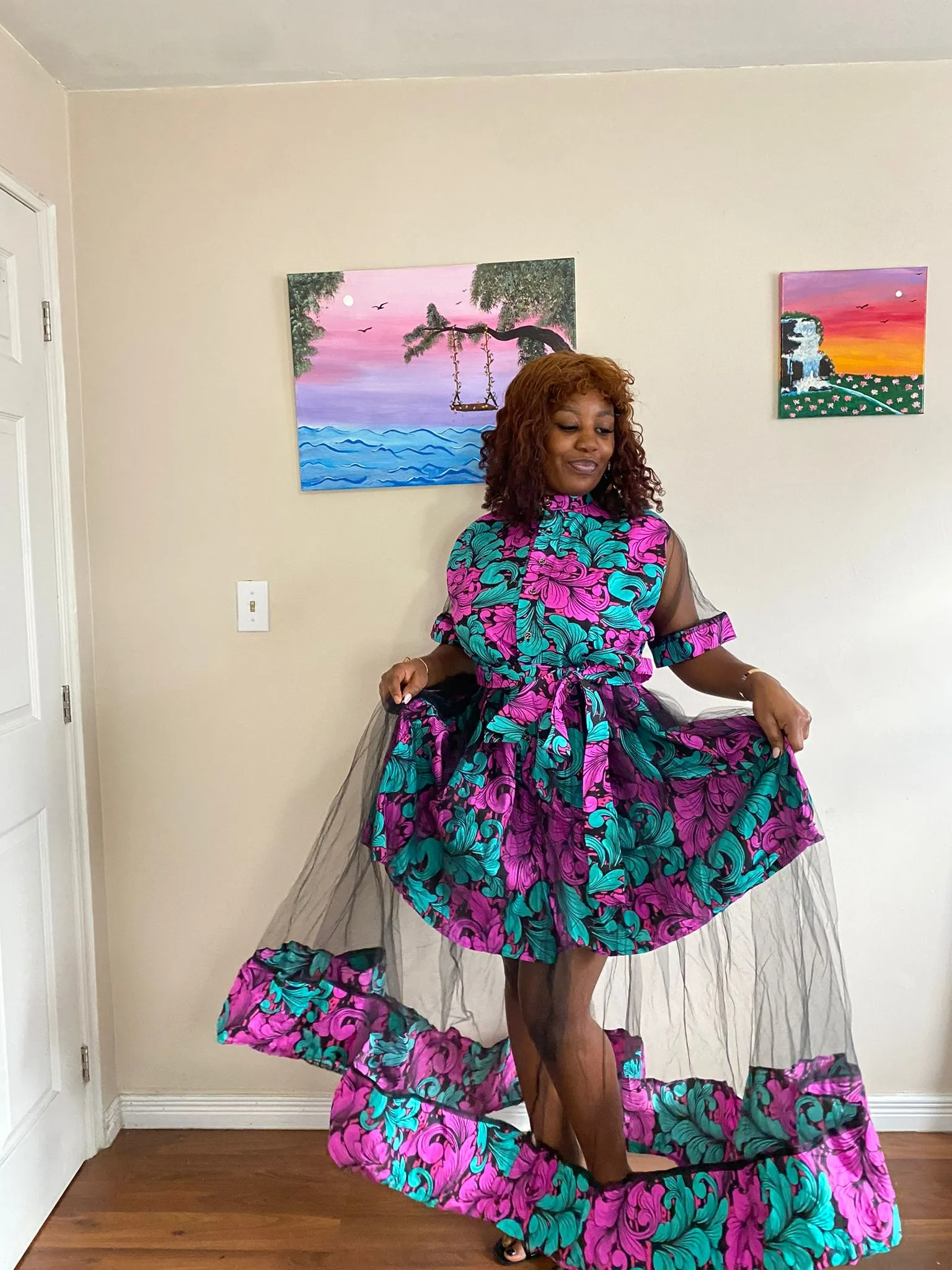 Shirt Gown - Blue and Purple Ankara Material