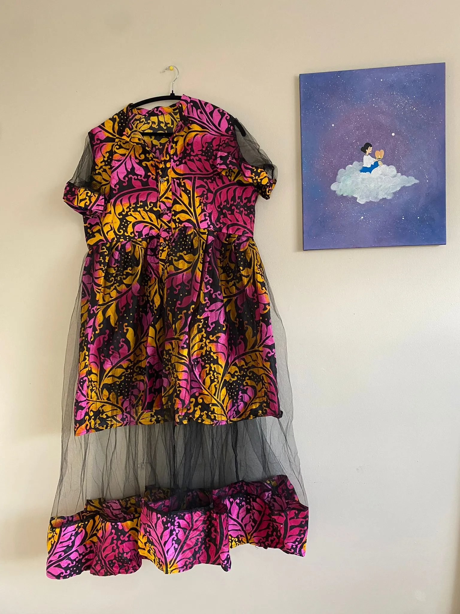 Shirt Gown - Dark Pink and Yellow Ankara Material