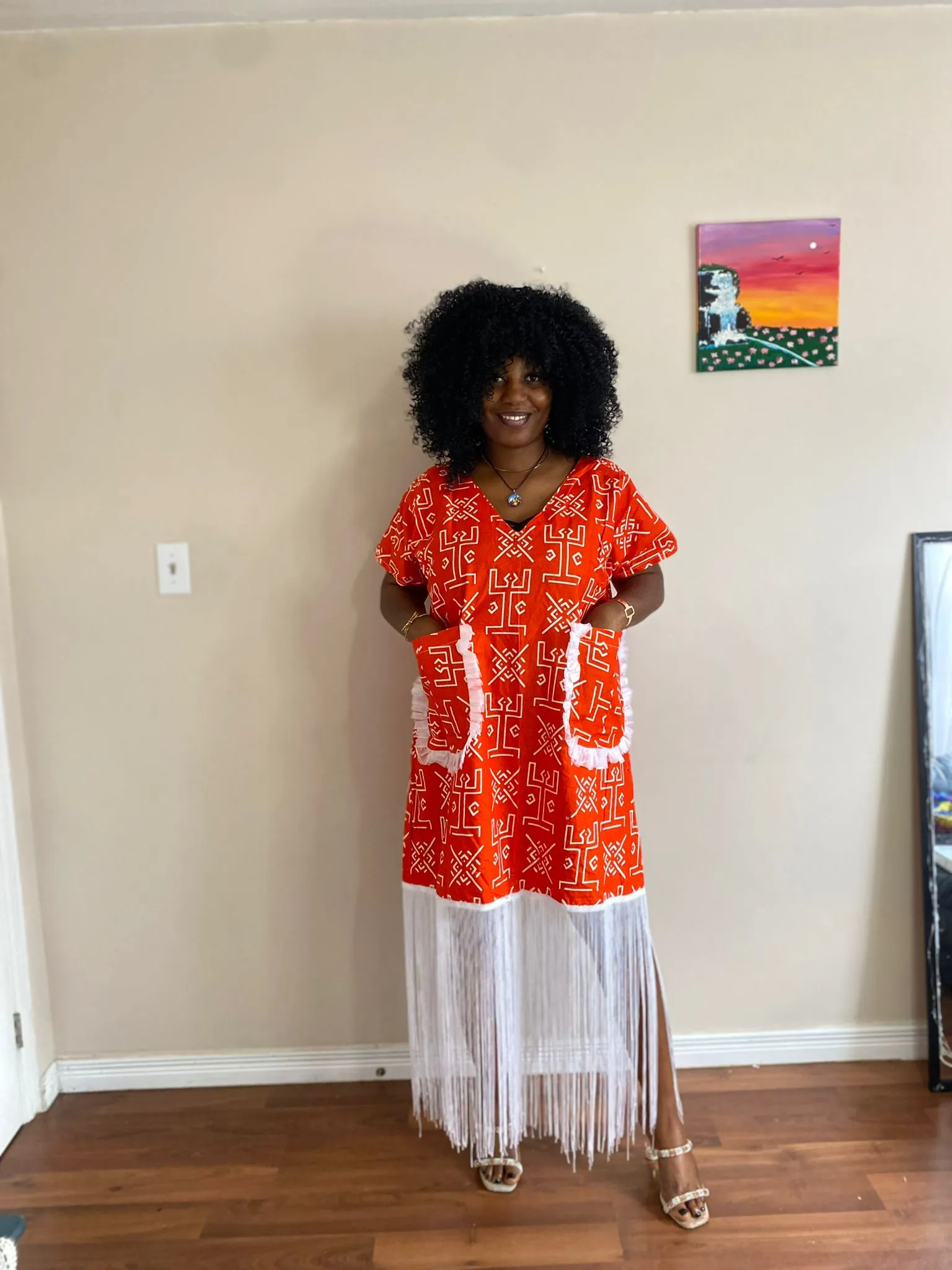 Fringe Dress - Orange and White
