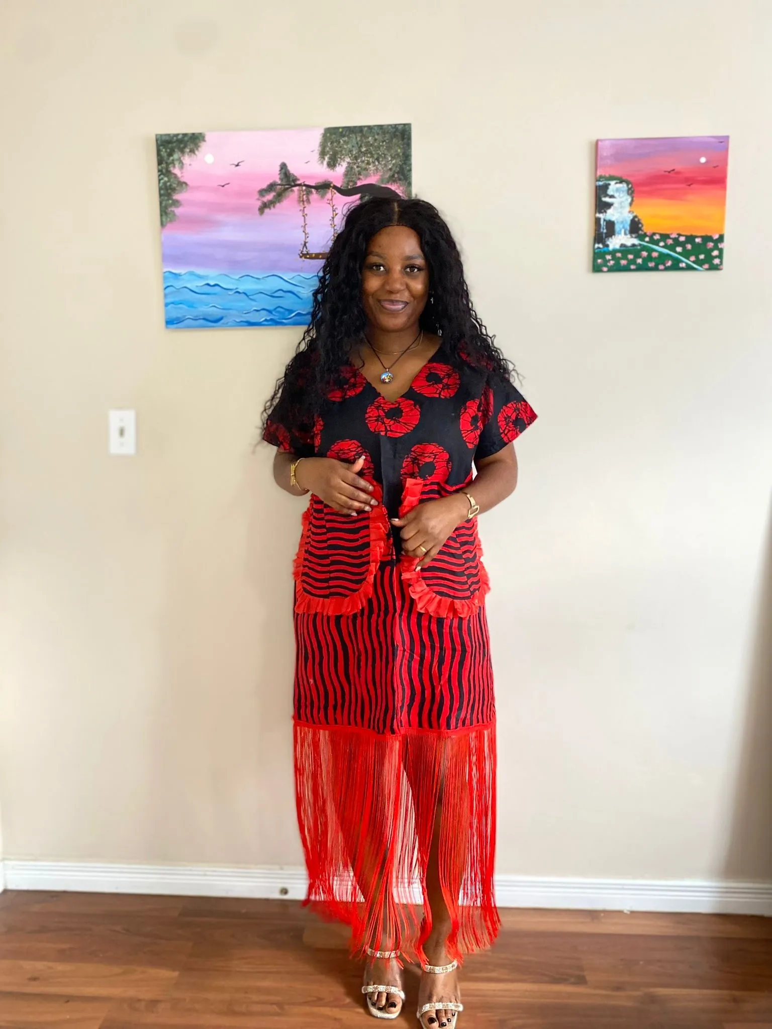 Fringe Dress - Black and Red