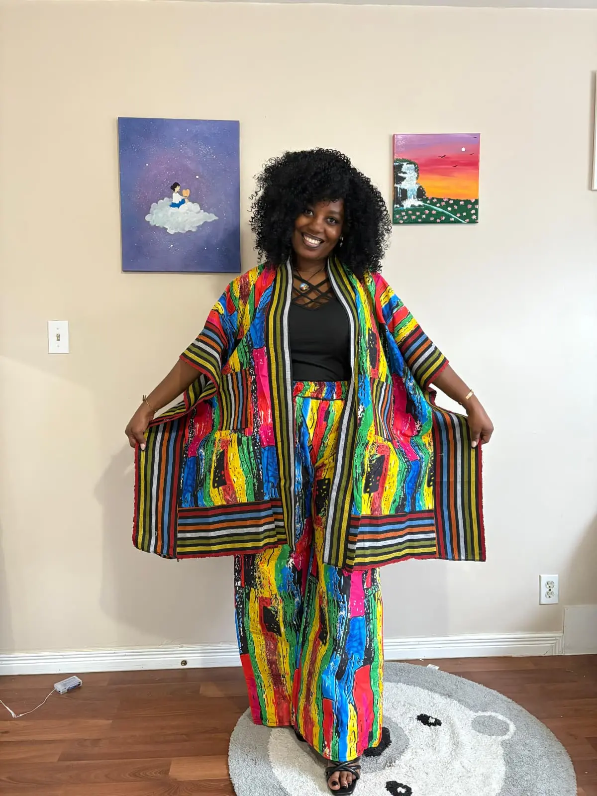 Kimono 2 Piece Set - Mixed Color Stripes
