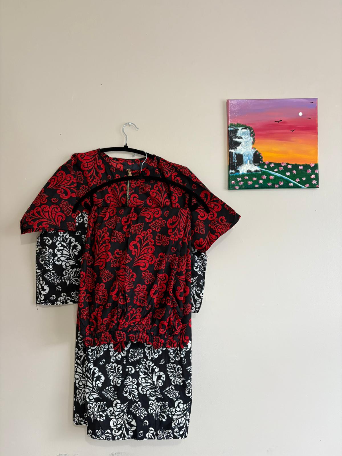 Palazzo Pants and Top Set - Black Red White