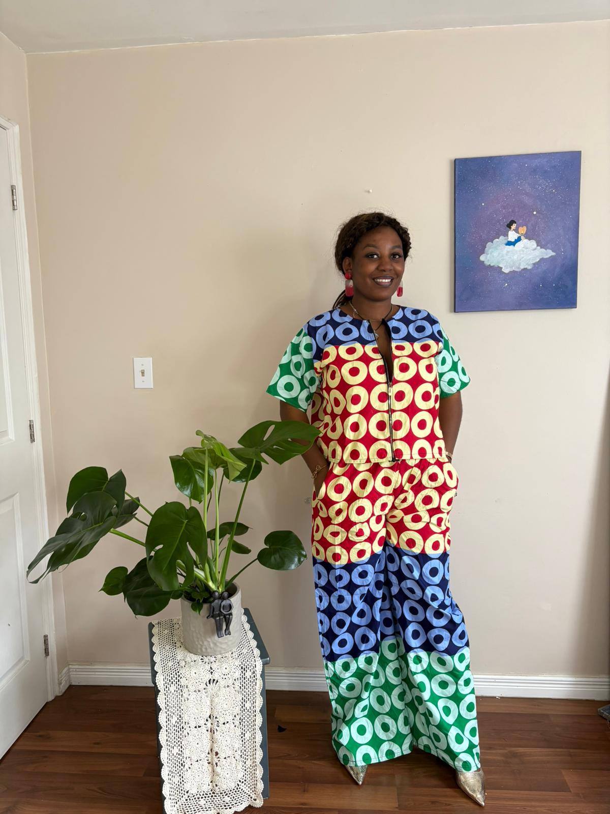 Palazzo Pants and Top Set - Blue Orange Green